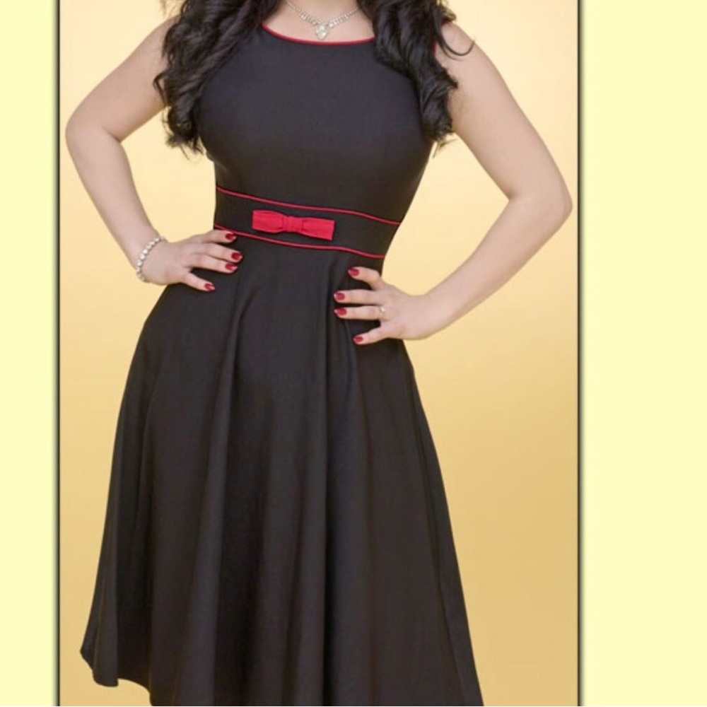 Stop Staring Black Dress with Red Trim and Bow